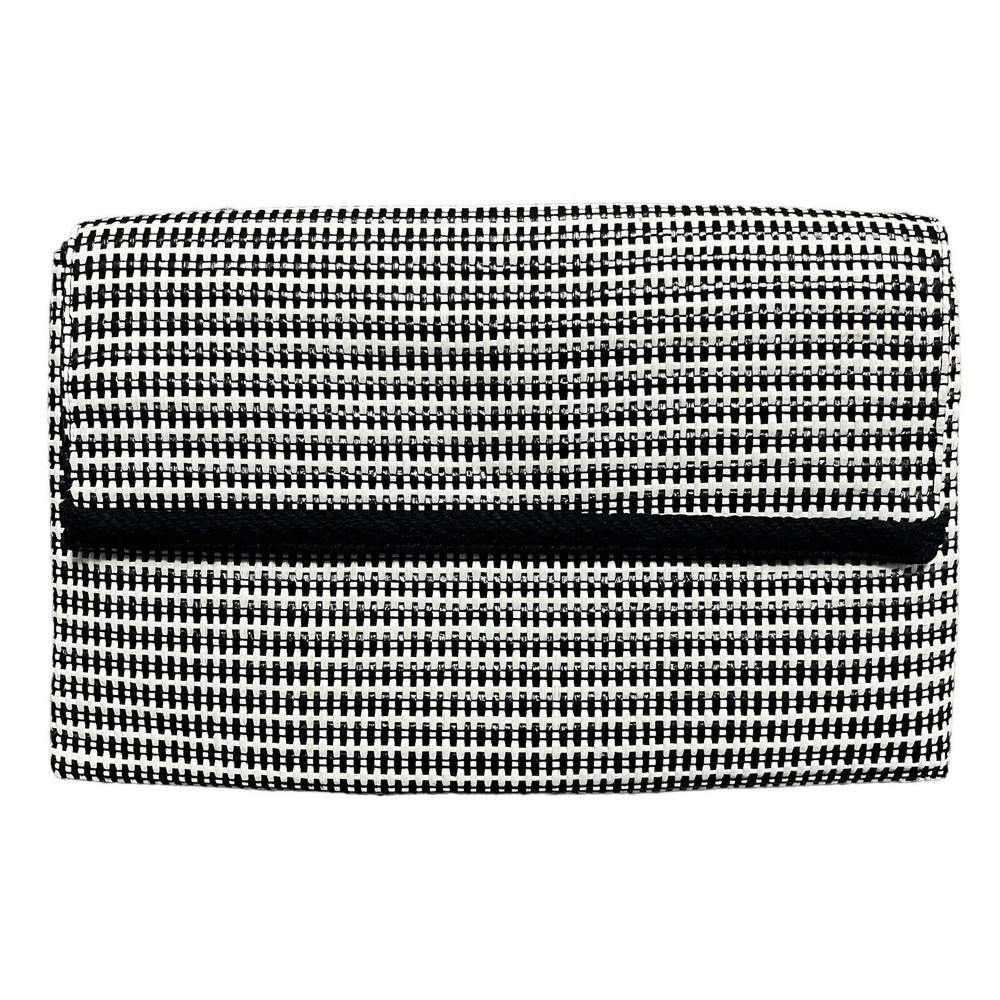 Stella & Dot Black White Crosshatch Woven Clutch 11" x 7" Magnetic Closure Purse